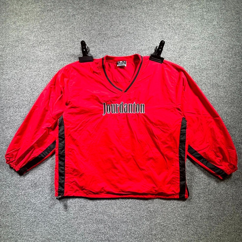 Vintage BAW Athletic Wear "Jourdanton" Windbreaker Shirt Men's 2XL Red Pullover